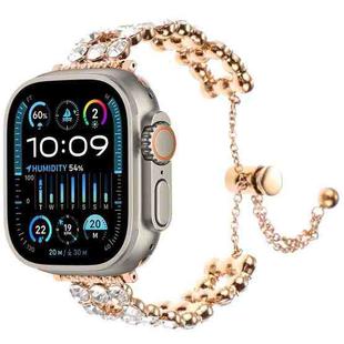 For Apple Watch Ultra 49mm Rhinestone Metal Bracelet Watch Band(Rose Gold)