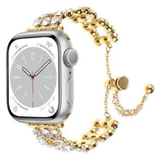 For Apple Watch Series 8 41mm Rhinestone Metal Bracelet Watch Band(Gold)