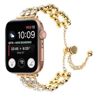 For Apple Watch Series 3 38mm Rhinestone Metal Bracelet Watch Band(Gold)