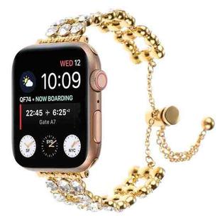 For Apple Watch Series 3 42mm Rhinestone Metal Bracelet Watch Band(Gold)