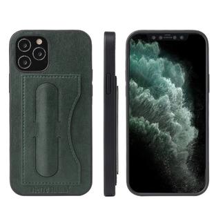 For iPhone 12 Pro Max Fierre Shann Full Coverage Protective Leather Case with Holder & Card Slot(Green)