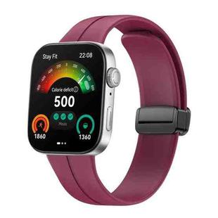 For Huawei Watch Fit3 Magnetic Folding Black Buckle Silicone Watch Band(Wine Red)