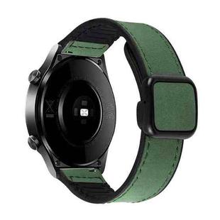 20mm Crazy Horse Texture Fold Magnetic Buckle Leather Silicone Watch Band(Green)