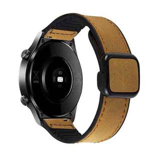20mm Crazy Horse Texture Fold Magnetic Buckle Leather Silicone Watch Band(Light Brown)