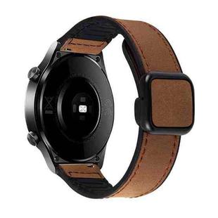20mm Crazy Horse Texture Fold Magnetic Buckle Leather Silicone Watch Band(Dark Brown)