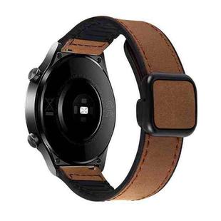 22mm Crazy Horse Texture Fold Magnetic Buckle Leather Silicone Watch Band(Dark Brown)