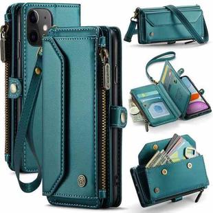 For iPhone 11 CaseMe C36 Card Slots Zipper Wallet RFID Anti-theft Leather Phone Case(Blue-green)