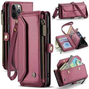 For iPhone 11 Pro Max CaseMe C36 Card Slots Zipper Wallet RFID Anti-theft Leather Phone Case(Wine Red)