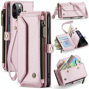 For iPhone 11 Pro Max CaseMe C36 Card Slots Zipper Wallet RFID Anti-theft Leather Phone Case(Pink)