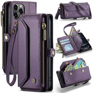 For iPhone 12 Pro Max CaseMe C36 Card Slots Zipper Wallet RFID Anti-theft Leather Phone Case(Purple)