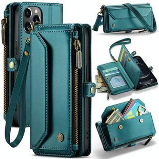 For iPhone 12 Pro Max CaseMe C36 Card Slots Zipper Wallet RFID Anti-theft Leather Phone Case(Blue-green)