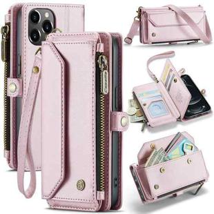 For iPhone 12 Pro Max CaseMe C36 Card Slots Zipper Wallet RFID Anti-theft Leather Phone Case(Pink)