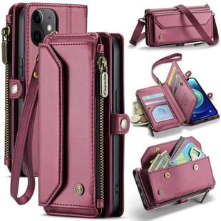 For iPhone 12 mini CaseMe C36 Card Slots Zipper Wallet RFID Anti-theft Leather Phone Case(Wine Red)