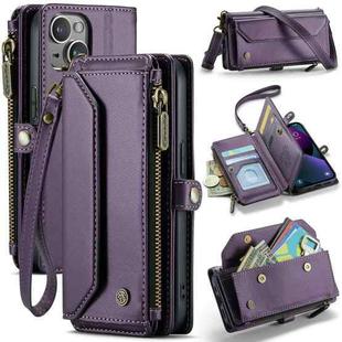 For iPhone 13 mini CaseMe C36 Card Slots Zipper Wallet RFID Anti-theft Leather Phone Case(Purple)