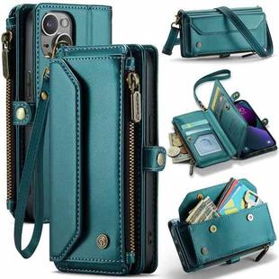 For iPhone 13 mini CaseMe C36 Card Slots Zipper Wallet RFID Anti-theft Leather Phone Case(Blue-green)