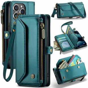 For iPhone 13 Pro CaseMe C36 Card Slots Zipper Wallet RFID Anti-theft Leather Phone Case(Blue-green)