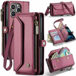 For iPhone 13 Pro CaseMe C36 Card Slots Zipper Wallet RFID Anti-theft Leather Phone Case(Wine Red)