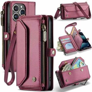 For iPhone 13 Pro Max CaseMe C36 Card Slots Zipper Wallet RFID Anti-theft Leather Phone Case(Wine Red)