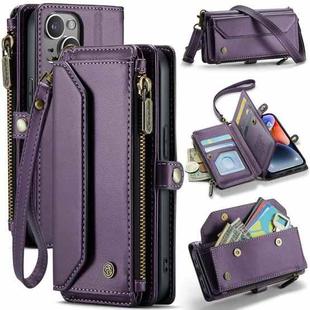 For iPhone 14 Plus CaseMe C36 Card Slots Zipper Wallet RFID Anti-theft Leather Phone Case(Purple)
