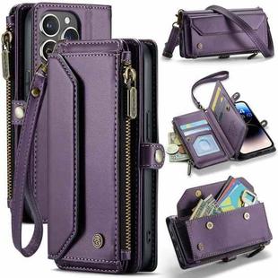 For iPhone 14 Pro CaseMe C36 Card Slots Zipper Wallet RFID Anti-theft Leather Phone Case(Purple)