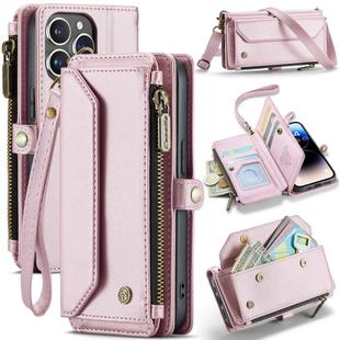 For iPhone 14 Pro CaseMe C36 Card Slots Zipper Wallet RFID Anti-theft Leather Phone Case(Pink)