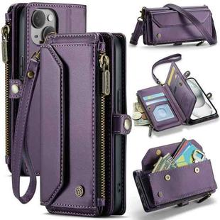 For iPhone 15 CaseMe C36 Card Slots Zipper Wallet RFID Anti-theft Leather Phone Case(Purple)
