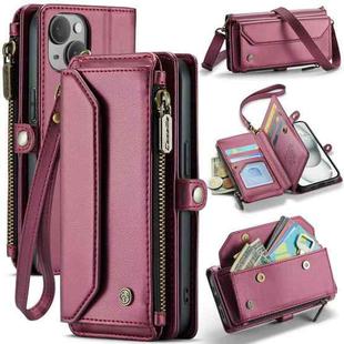 For iPhone 15 CaseMe C36 Card Slots Zipper Wallet RFID Anti-theft Leather Phone Case(Wine Red)