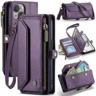 For iPhone 15 Plus CaseMe C36 Card Slots Zipper Wallet RFID Anti-theft Leather Phone Case(Purple)