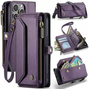 For iPhone 15 Pro CaseMe C36 Card Slots Zipper Wallet RFID Anti-theft Leather Phone Case(Purple)