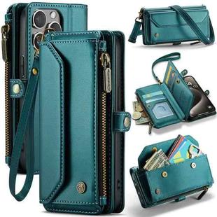 For iPhone 15 Pro CaseMe C36 Card Slots Zipper Wallet RFID Anti-theft Leather Phone Case(Blue-green)