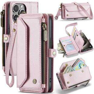 For iPhone 15 Pro CaseMe C36 Card Slots Zipper Wallet RFID Anti-theft Leather Phone Case(Pink)