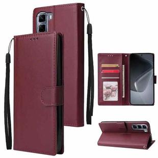 For Infinix Hot 50 5G Multifunctional Horizontal Flip Leather Phone Case with Three Card Slot(Wine Red)