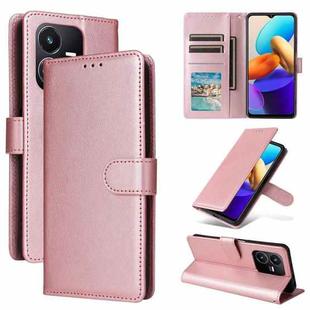 For vivo Y22s 4G / Y22 4G 2022 Multifunctional Horizontal Flip Leather Phone Case with Three Card Slot(Rose Gold)