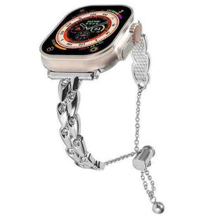 For Apple Watch Ultra 2 49mm Rhinestone Peacock Metal Bracelet Watch Band(Silver)