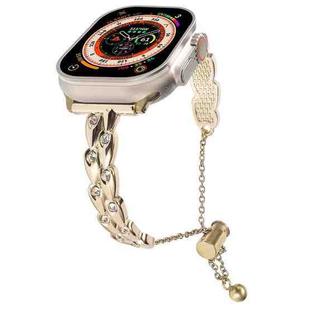 For Apple Watch Ultra 49mm Rhinestone Peacock Metal Bracelet Watch Band(Gold)