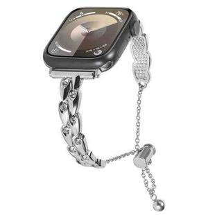 For Apple Watch Series 5 44mm Rhinestone Peacock Metal Bracelet Watch Band(Silver)