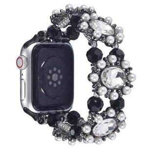 For Apple Watch SE 2023 44mm Beaded Pearl Gemstone Bracelet Watch Band(Black)