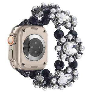 For Apple Watch Ultra 2 49mm Beaded Pearl Gemstone Bracelet Watch Band(Black)