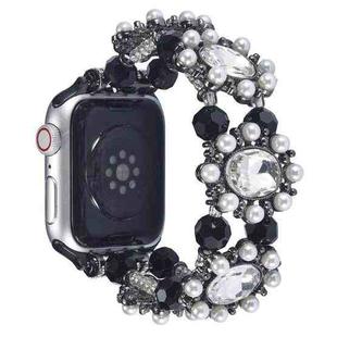 For Apple Watch Series 9 45mm Beaded Pearl Gemstone Bracelet Watch Band(Black)