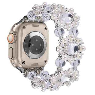 For Apple Watch Ultra 49mm Beaded Pearl Gemstone Bracelet Watch Band(White)