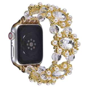 For Apple Watch Series 8 41mm Beaded Pearl Gemstone Bracelet Watch Band(Gold)