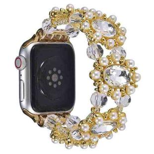 For Apple Watch SE 2022 40mm Beaded Pearl Gemstone Bracelet Watch Band(Gold)