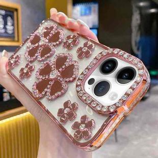 For iPhone 15 Pro Max Electroplating Flower Diamond TPU Phone Case(Pink)