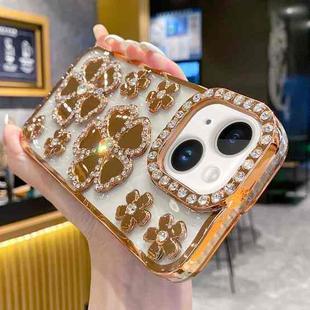 For iPhone 15 Electroplating Flower Diamond TPU Phone Case(Gold)