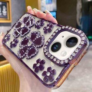 For iPhone 14 Plus Electroplating Flower Diamond TPU Phone Case(Purple)