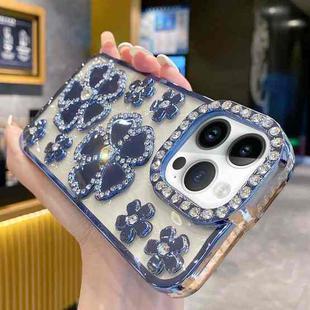 For iPhone 14 Pro Electroplating Flower Diamond TPU Phone Case(Blue)