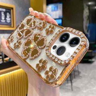 For iPhone 14 Pro Max Electroplating Flower Diamond TPU Phone Case(Gold)