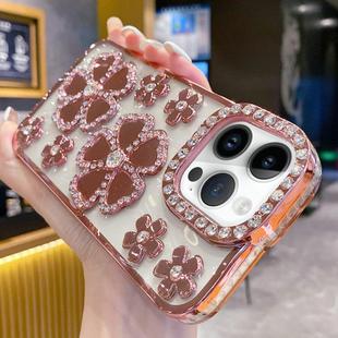 For iPhone 13 Pro Max Electroplating Flower Diamond TPU Phone Case(Pink)