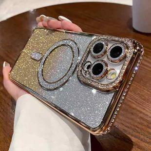 For iPhone 15 Pro Max Diamond Gradient Glitter Plated MagSafe Phone Case(Gold)