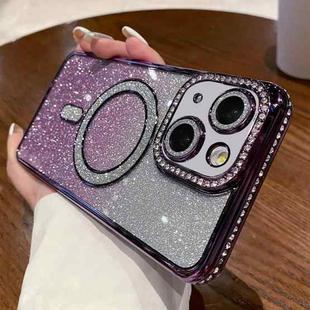 For iPhone 15 Diamond Gradient Glitter Plated MagSafe Phone Case(Purple)
